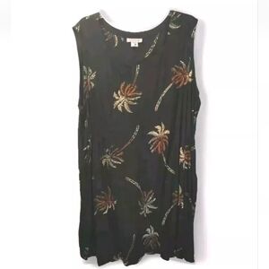 Peppermint Bay Hawaiian Tunic Dress Woman Plus 3X Black Palm Trees Tropical AOP